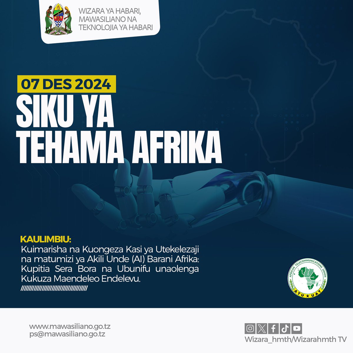 wizaramth's tweet photo. Siku ya TEHAMA Afrika📌
@ITU
#sikuyatehamaafrika2024 #akilimnemba #akiliunde #ATUDay #AI #artificialinteligence https://t.co/8HVdU0VzHS