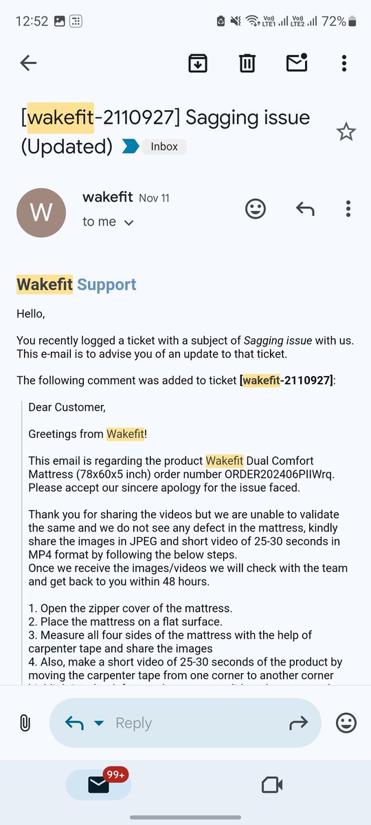 asdaque_rehan's tweet photo. Hey @WakefitCo I think your support team have their eyes closed
I purchased  WAKEFIT mattress, after 4 months of use, I noticed sagging issue. I called &amp; ur team said they will replace after looking at images/videos. I sent and now they r unable to see
#worstservice 
#badquality https://t.co/JLyPZVJejY