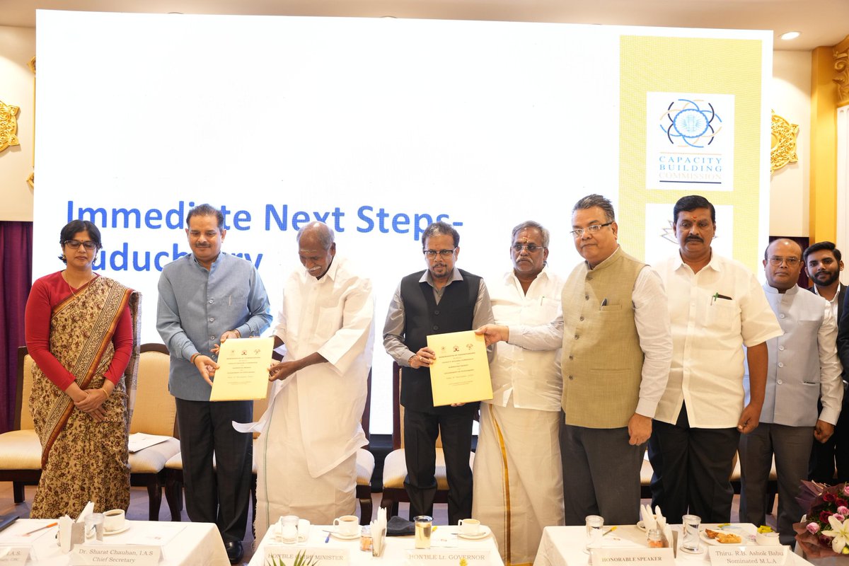 LGov_Puducherry's tweet photo. Chaired the session of signing of #MoU with #KarmayogiBharat & #CapacityBuildingCommission, New Delhi along with Chief Minister, Speaker and CEO Karmayogi Bharat & Secretary, CBC.
@rashtrapatibhvn @narendramodi @AmitShah @PIB_India @mygovindia @DoPTGoI @HMOIndia https://t.co/gIzSX8IvVz