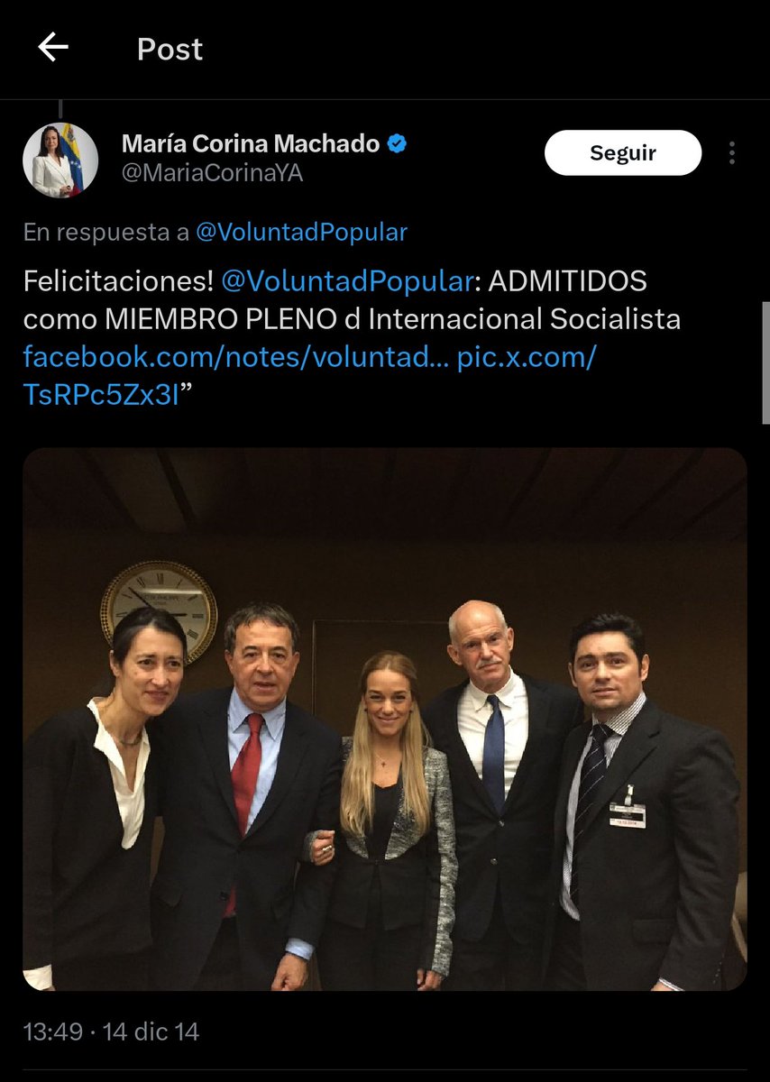 ipoolgian's tweet photo. Nadie dijo que Vente es parte de la Internacional Socialista, pero sí, María Corina fue parte de la organización 

Este hilo es fácil de desmontar https://t.co/cOzt82pHXa