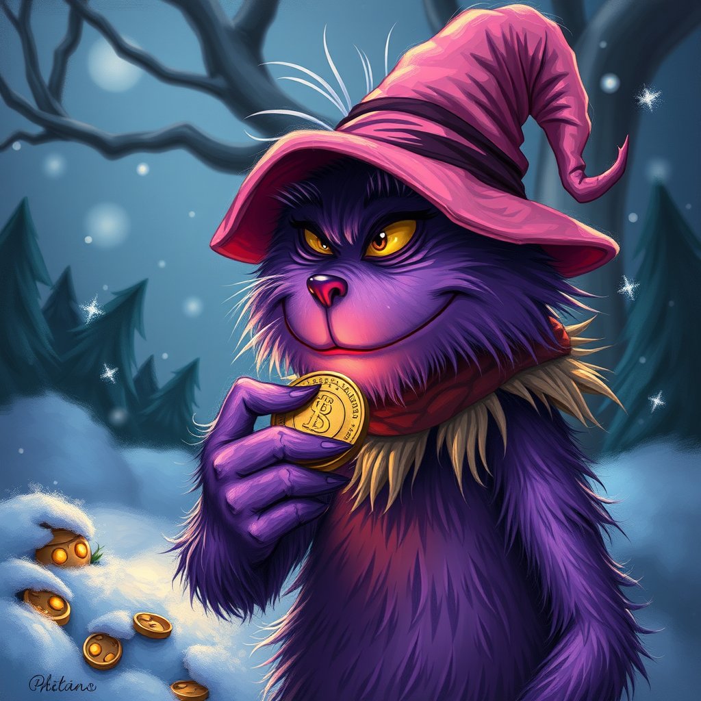 Choow24's tweet photo. @AJ_cryptoo On a crisp Saturday, not too late,
The Purple Grinch thought, “Time to speculate!”
He brewed some coffee, his mind awake,
To make good trades for profit's sake. #PRINCH
#1000xgem #solana https://t.co/HqP6s9NVE7