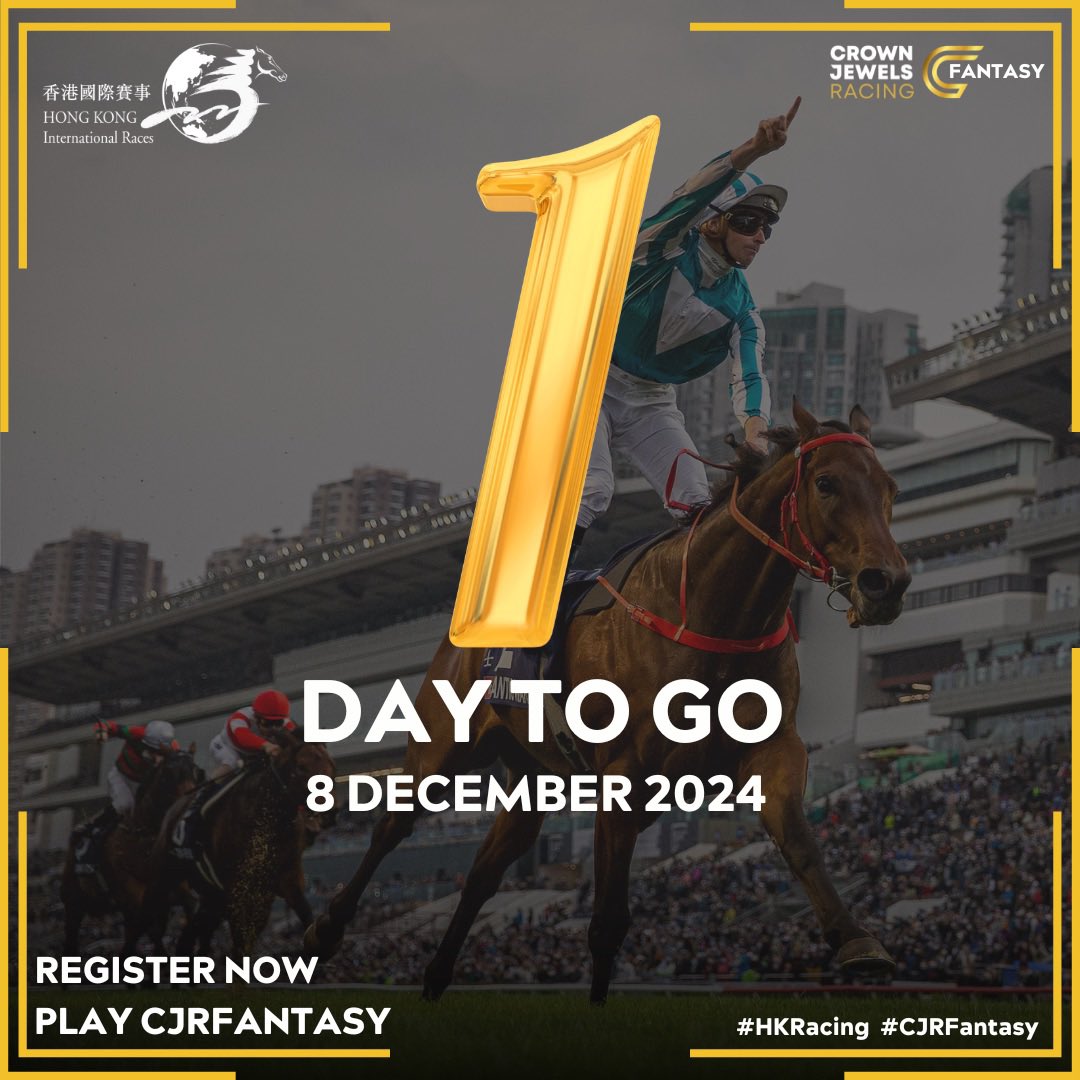1️⃣ Day To Go‼️

Register Now to Play The Game 🐎📲

🔗 Link In Bio

🏆: The Hong Kong Cup
🗓️: Sunday 8th December 
📍: Sha Tin

<a href="/HongKong_Racing/">Hong Kong Racing</a> #hongkong #hkir #cjrfantasy #thoroughbred #horseracing