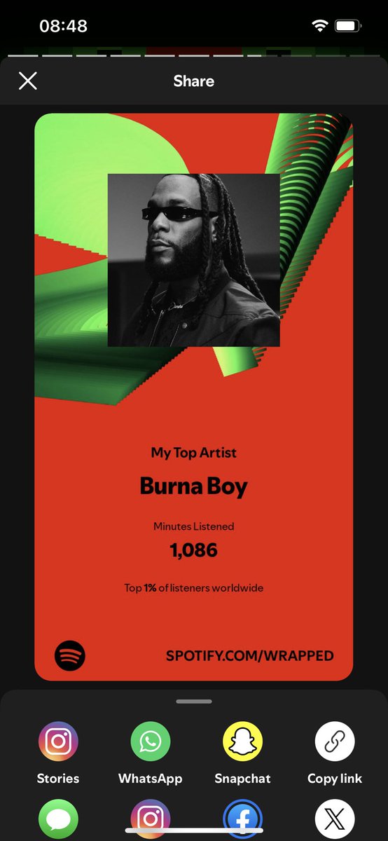 being_ij's tweet photo. Thank you Odogwu @burnaboy for all the hits❤️ 
You are the best to come out of Africa ❤️❤️
You sounds made 2024 bearable for me ❤️❤️
#Spotify #SpotifyWrapped #Burnaboy https://t.co/6dbHAlHBpd