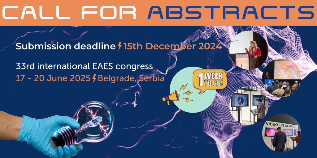 𝑶𝒏𝒆 𝒘𝒆𝒆𝒌 𝒍𝒆𝒇𝒕 to submit your #abstract to #EAES2025 for oral, video and poster presentations. Please read the conditions before submitting your abstract on eaes.eu/abstracts/