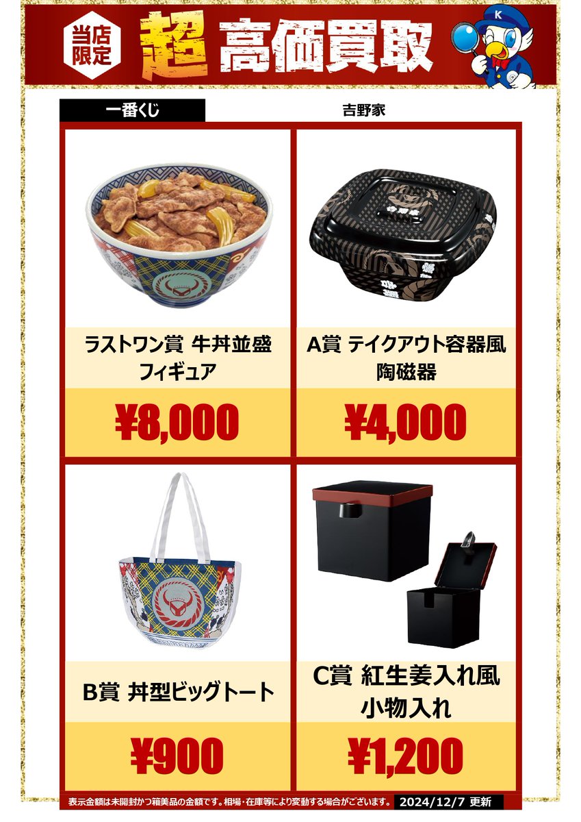 一番くじ 吉野家 A賞 C賞 （商品等賞一覧ページ）