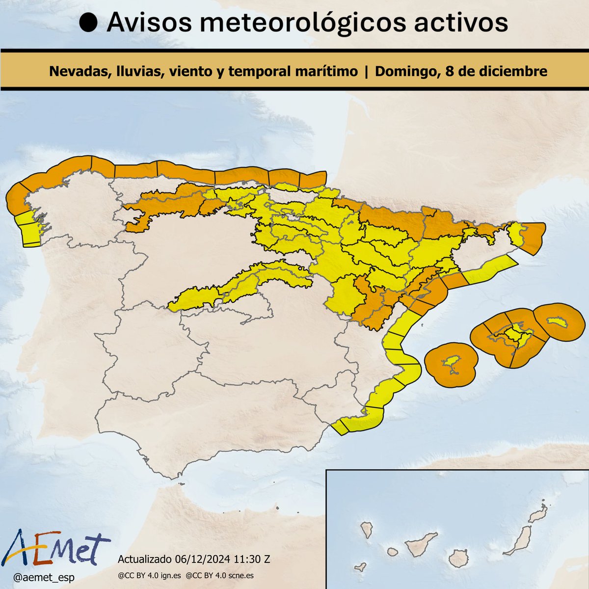 ⚠️ AVISO METEOROLÓGICO ❗
La situación adversa comenzará el sábado 07 de diciembre.

Antes de iniciar el viaje por carretera consulta el estado del tráfico. 👇
infocar.dgt.es/etraffic/