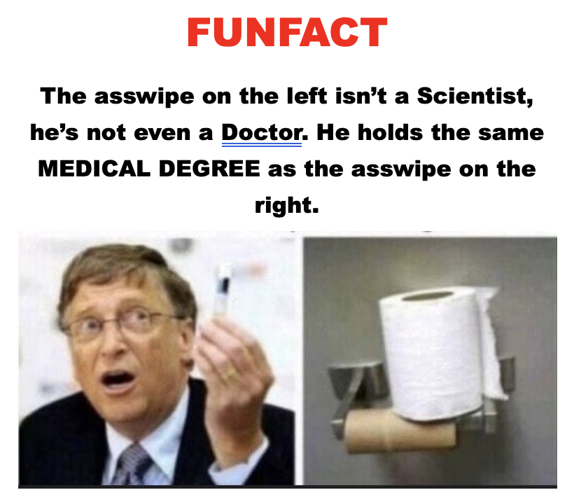 StevenKerwin's tweet photo. @liz_churchill10 Really, is Gates now a Doctor or Nurse?

This A$$WIPE needs to stay in his lane!!! https://t.co/9nZmDM8fS8