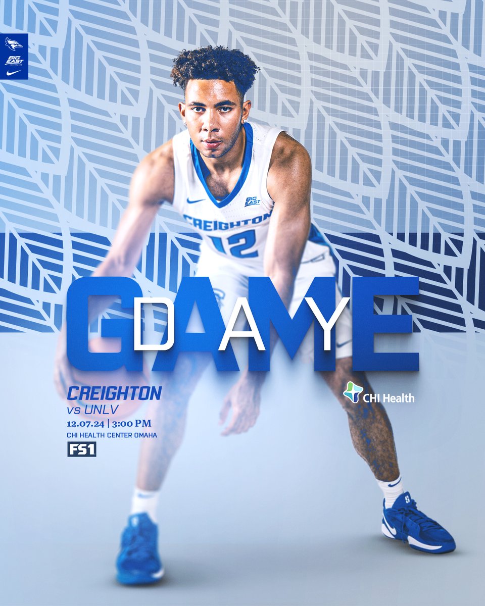 Saturday Showdown.

🆚 UNLV
📍 Omaha, NE
🏟️ CHI Health Center Omaha
⏰ 3:00 PM CT
📺 FS1
🎧 1620 The Zone
🎟️ am.ticketmaster.com/creighton/buy/…
📈 linktr.ee/bluejaymbb

#GoJays