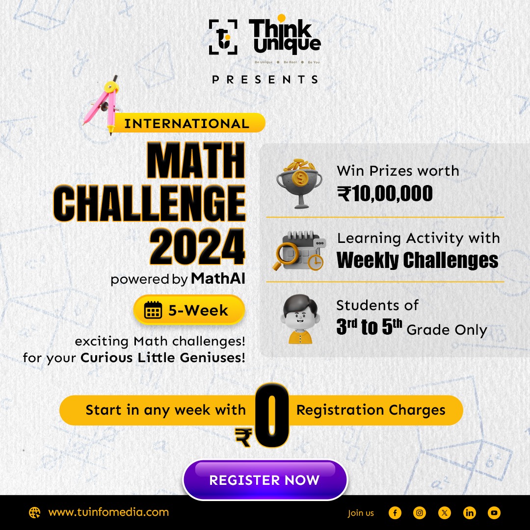 tetolympiad's tweet image. "Unlock your child’s math potential! 🧮✨
The FREE International Math Challenge for Grades 3-5 is here. Build skills, boost confidence & win prizes worth ₹10,00,000! 🏆
👉 Register now: forms.gle/NFh5qUJp8cfxg6…
