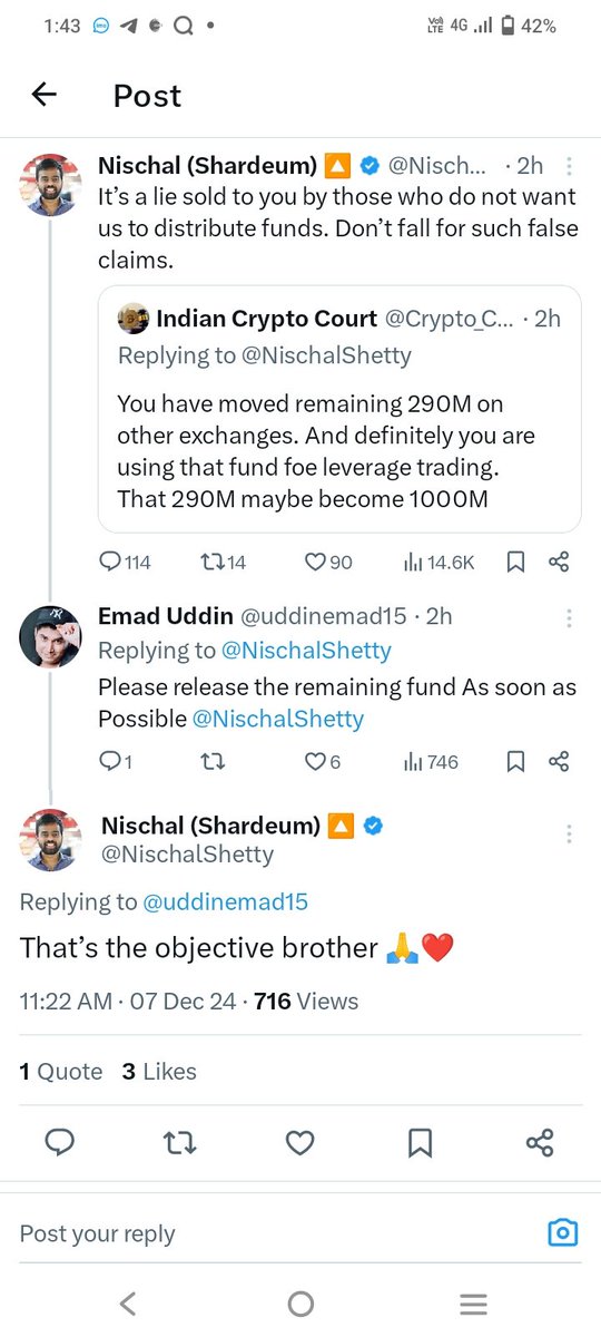 uddinemad15's tweet photo. Thanks 🙏 for replaying me @NischalShetty 
If you did this month then every @WazirXIndia User is to be Greatfull to you 🙏 Always. https://t.co/0IDyslNxTN