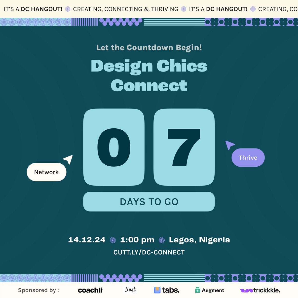 Designchics's tweet photo. 7 days to go! 🥳🥳
We’re just a week away from a room filled with beautiful, talented female designers from across Africa. 💃🏽💃🏽
Tag someone you can’t wait to see at DCConnect!
#DesignChics #DCConnect #DCEvents #EventsInLagos https://t.co/asNg9HoXuS