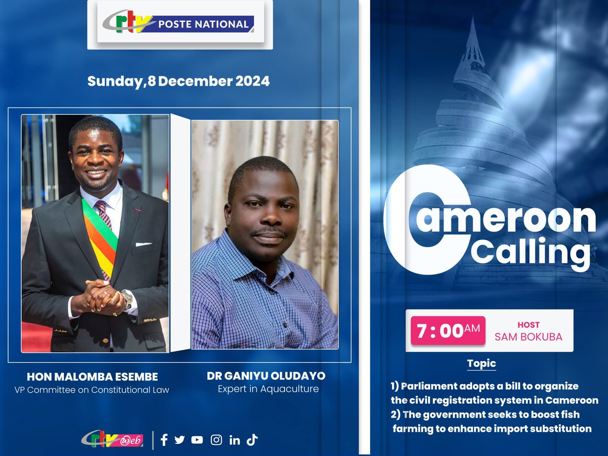 Malomba Esembe MP (@malombaesembemp) on Twitter photo Join us on CRTV radio ๐ป programme "Cameroon Calling" this Sunday 8 December 2024 at 7am. We would be sharing insights on one of the key bills under consideration at the ongoing parliamentary session - that on Civil Status Registration. #NaWeWe Join us on CRTV radio ๐ป programme "Cameroon Calling" this Sunday 8 December 2024 at 7am. We would be sharing insights on one of the key bills under consideration at the ongoing parliamentary session - that on Civil Status Registration. #NaWeWe