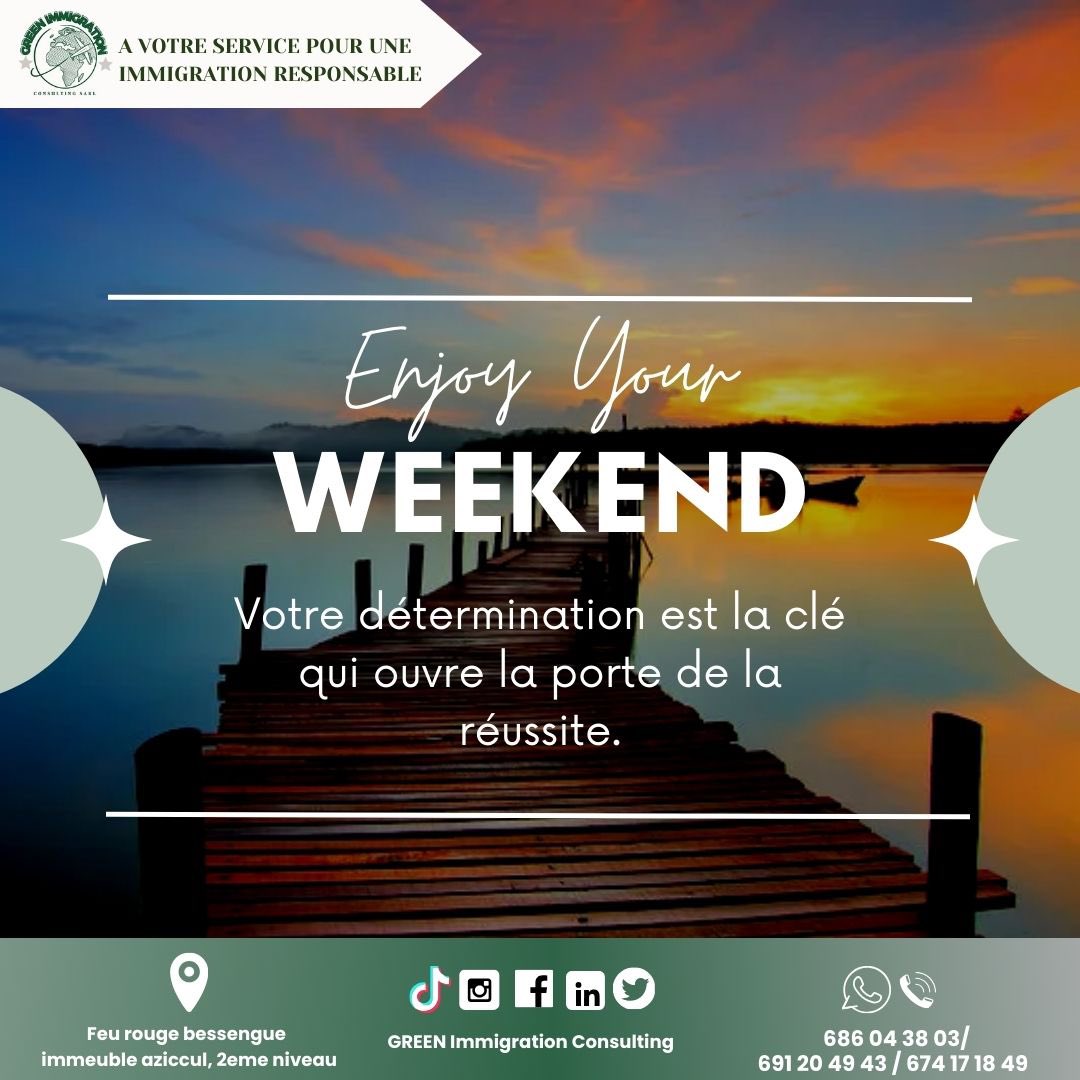 GREENImmigr's tweet photo. Prêts à décrocher et à profiter du soleil ? ☀️ Le Cabinet Green Immigration Consulting SARL vous souhaite un week-end des plus agréables ! https://t.co/nbIbtSYLUY