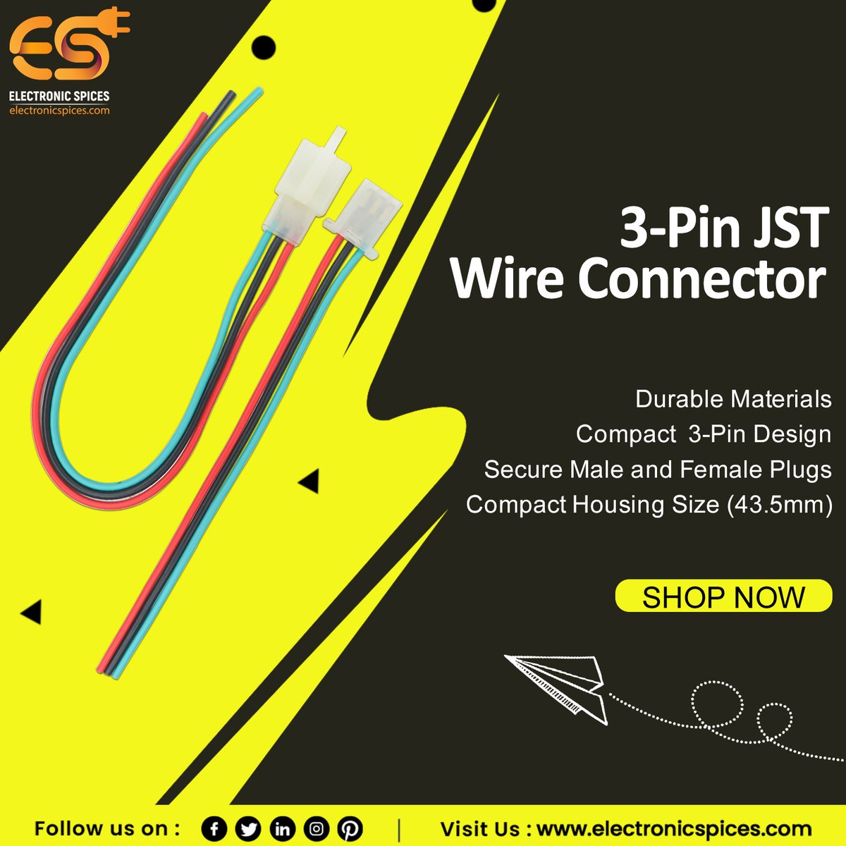 Electronicspic's tweet image. 3-Pin #JSTWireConnector 43.5mm Auto Wire Socket Male &amp;amp; #FemaleConnector

𝐒𝐩𝐞𝐜𝐢𝐟𝐢𝐜𝐚𝐭𝐢𝐨𝐧 :-

Number of pins : 3
3 Pin Wire Connector Male Female Connector
Socket Electric  Jointer Cable
Terminal Plug

𝐁𝐮𝐲 𝐍𝐨𝐰 : electronicspices.com/product/3-pin-…