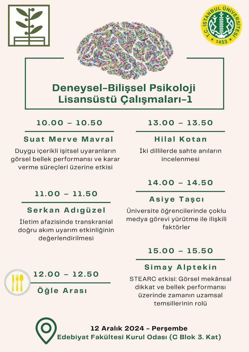 iupsikoloji's tweet photo. Bölümümüz Deneysel Psikoloji Anabilim Dalı tarafından bu yıl ilk kez düzenlenen Deneysel-Bilişsel Psikoloji Lisansüstü Çalışmaları-1 etkinliğimize sizleri davet etmekten mutluluk duyuyoruz! 🥳 https://t.co/4zqRXFU7RT