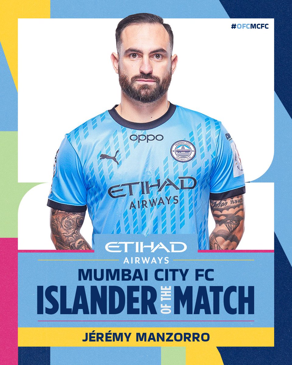 MumbaiCityFC's tweet photo. For his dominating display in midfield, Jรฉrรฉmy Manzorro wins the @etihad MCFC Islander of the Match ๐ฅ
#OFCMCFC #ISL #AamchiCity ๐ต https://t.co/hRFuZyj1IR
