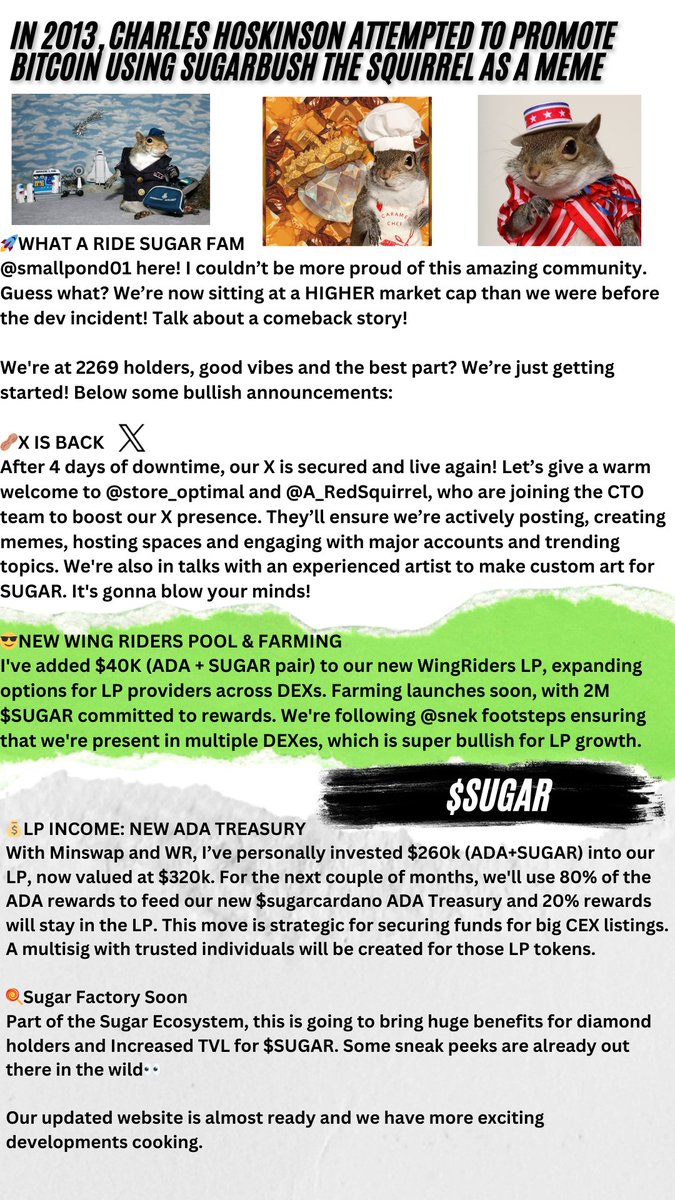 Make sure that $SUGAR is on your watch list.  This is more than meets the eye. A CTO!

An INTENSE cult community✅

SNEK 🐍 team mentoring ✅
with Snek Whales on team ✅

This is one of several memes on cardano that will hit T1 exchange after $SNEK 🐍

#cardano #ada #snek #sugar