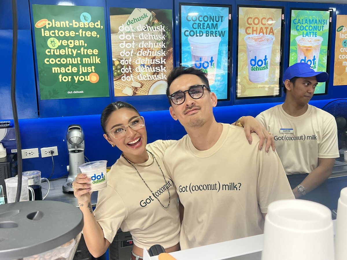 mjfelipe's tweet photo. LOOK: Nadine Lustre and boyfriend Christophe Bariou graced their pop-up event here at BGC to promote their plant-based coconut milk - Dehusk. 

Together with their business partners, they aim to raise awareness in patronizing plant-based products and help local coconut farmers. https://t.co/dxCTnQU8kZ