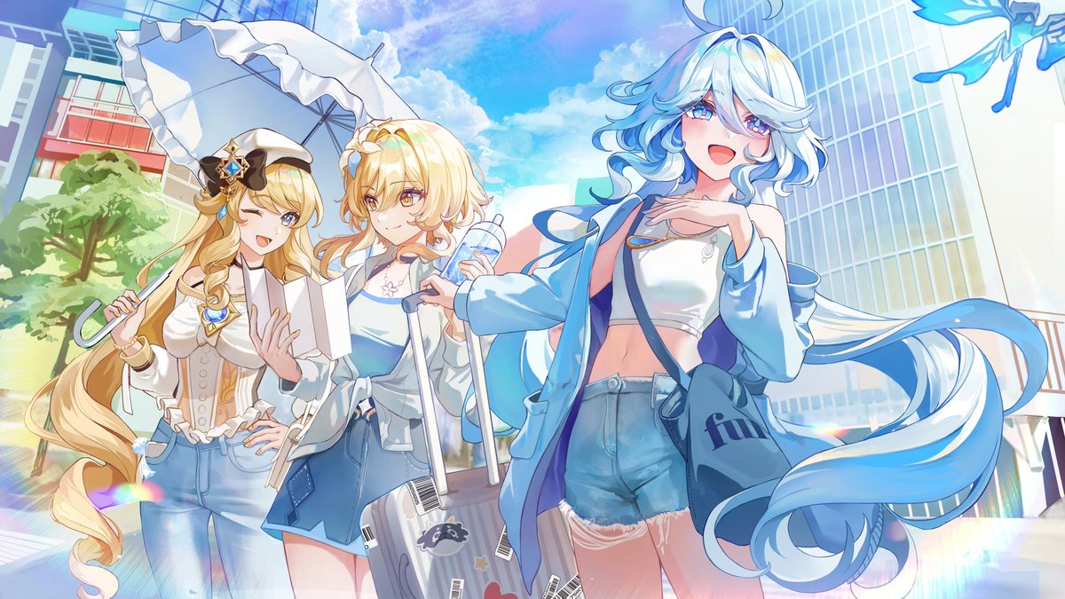 DailyGenshinArt's tweet photo. Navia, Lumine, &amp; Furina from Genshin Impact. https://t.co/agTCmddkvR