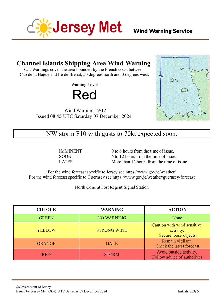 Wind Warning 19/12 issued 08:45 UTC Saturday 07 December 2024