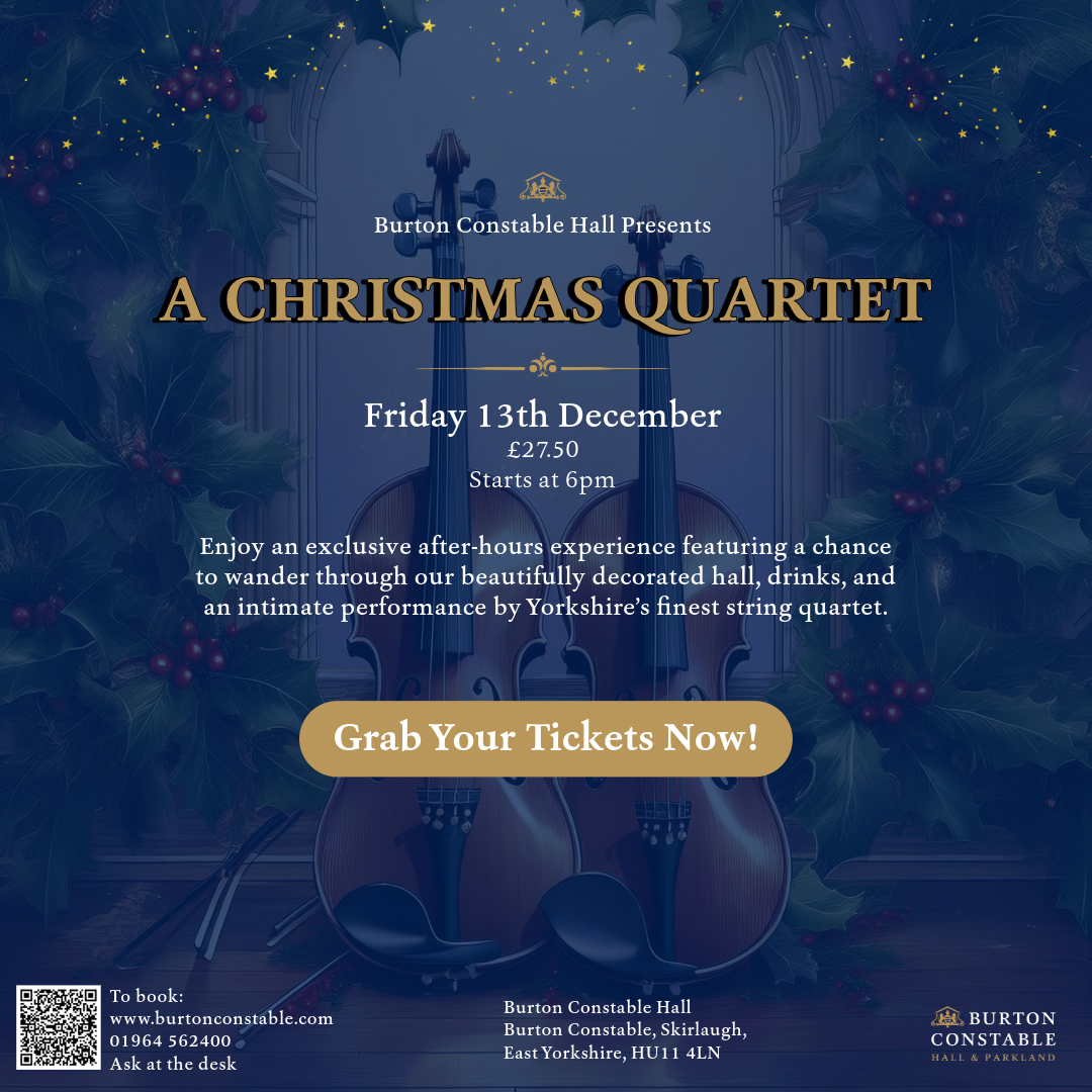 Less than a week to go! At The Christmas Quartet, you’ll stroll through our decorated Hall, enjoy a complimentary drink, and experience an intimate performance from Yorkshire’s finest string quartet. 

🎟️ Grab your tickets shorturl.at/f7Fso

#Christmas #Hull #EastYorkshire