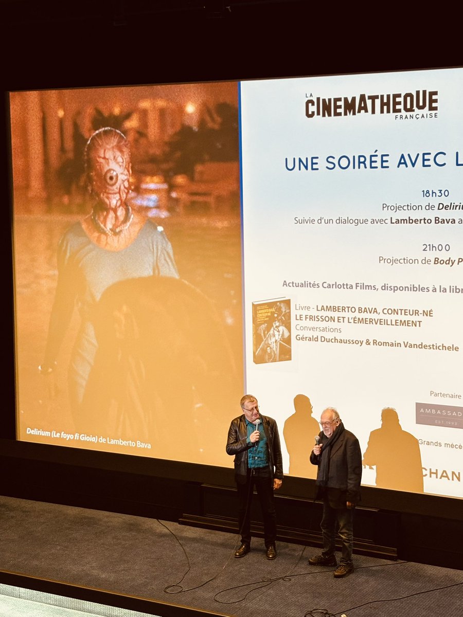 CarlottaFilms's tweet photo. Salle archi comble hier à la @cinemathequefr pour la soirée Lamberto Bava, en sa belle présence, à l’occasion de la sortie du coffret Blu-ray et du livre d’entretiens ! Rdv ce jour 15h à #Metaluna pour une signature puis à 19h la séance de DÉMONS avec Lamberto, au cinéma Champo. https://t.co/4G77wLxoea