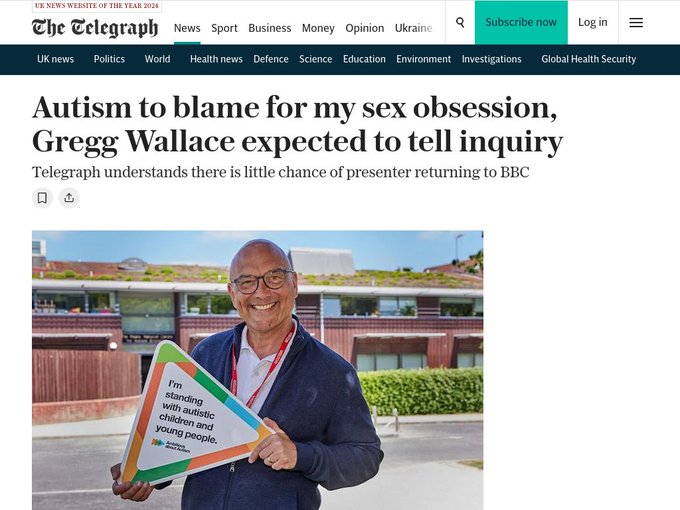 JayBradley1's tweet photo. Lawyers using Autism for his behaviour #GreggWallace  I am incensed by this. Imagine the label and the bullying this will cause for Autistics. First hackers, then shooters and now sex predators. Hope @NASPressteam you will make a statement @autisticgardner @Autism @elonmusk https://t.co/lIcmf9ksdE