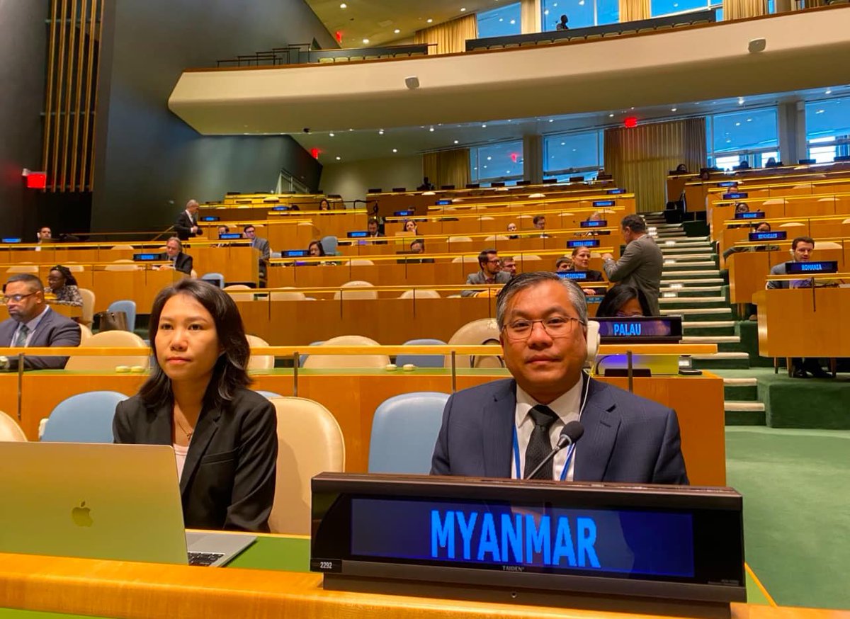 IrrawaddyNews's tweet photo. The UN Credentials Committee reaffirmed the civilian representative, U  Kyaw Moe Tun, as Myanmar’s ambassador on Friday. (Photo: Myanmar’s UN  mission)

#whatshappeninginmyanmar https://t.co/9gOcJx6A7u