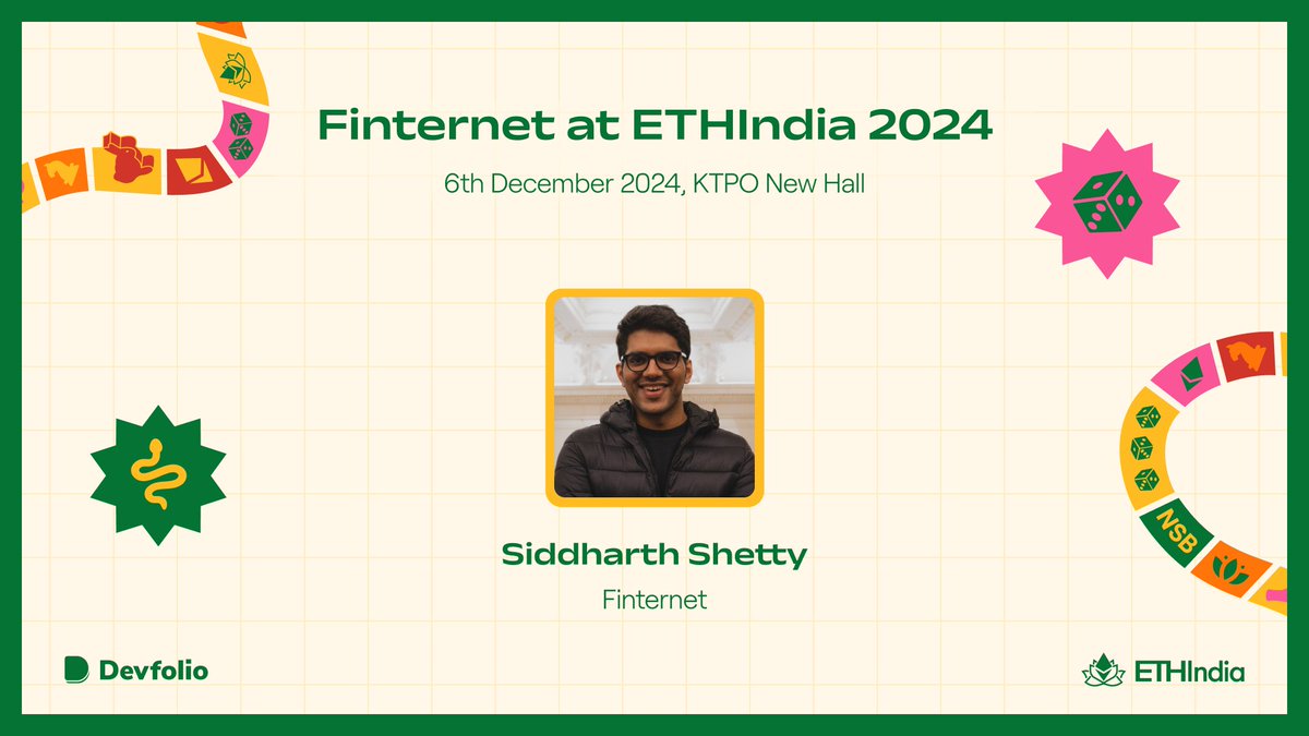 ETHIndia 🎲 (@ethindiaco) on Twitter photo Foundation for Interoperable Digital Economy! What is it?
Finternet all about connecting the dots in finance—unifying assets, making transactions faster, cheaper, and more reliable.
Catch <a href="/imsiddshetty/">Siddharth Shetty</a> at ETHIndia breaking it all down. Starting soon on the main stage :) Foundation for Interoperable Digital Economy! What is it?
Finternet all about connecting the dots in finance—unifying assets, making transactions faster, cheaper, and more reliable.
Catch <a href="/imsiddshetty/">Siddharth Shetty</a> at ETHIndia breaking it all down. Starting soon on the main stage :)