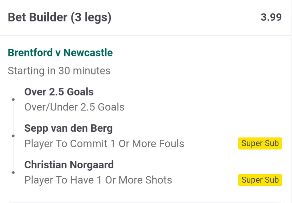 OddsOracleBets's tweet image. Bet Builders  

⏳KO: 15:00 BST

1u stake 
👉 Brentford v Newcastle @ 3.99
👉 Crystal Palace v Man City @ 6.15 (@paddypower boost)

0.5u stake
🔥 Combined @ 22.66