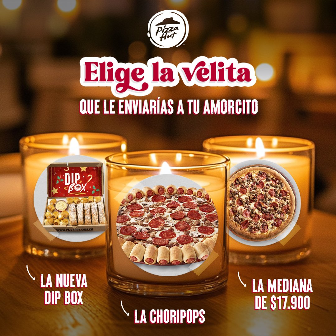 Que esta Navidad sea la favorita de tu cuchurrumi envíale una velita y conquístala con Pizza Hut. 

Pide tu favorito aquí: WhatsApp al 601-3900990 o en el link de la bio 🍕 🎄

#pizzahut #pizzacolombia