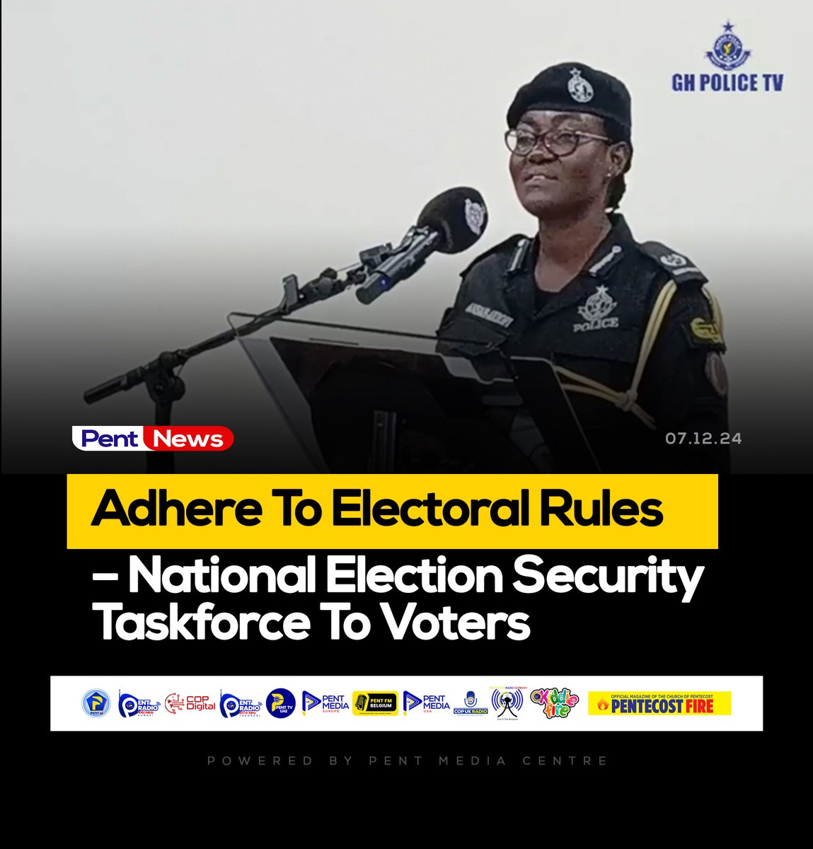 PentTvGh's tweet photo. The National Election Security Taskforce is admonishing citizens to abide by the rules binding voters to ensure a peaceful election process on December 7.
Read more: https://t.co/8yZjVguJRE
#ElectionWatch2024 | #GhanaVotes | #PentTVGh https://t.co/Qd9NHJyM4f