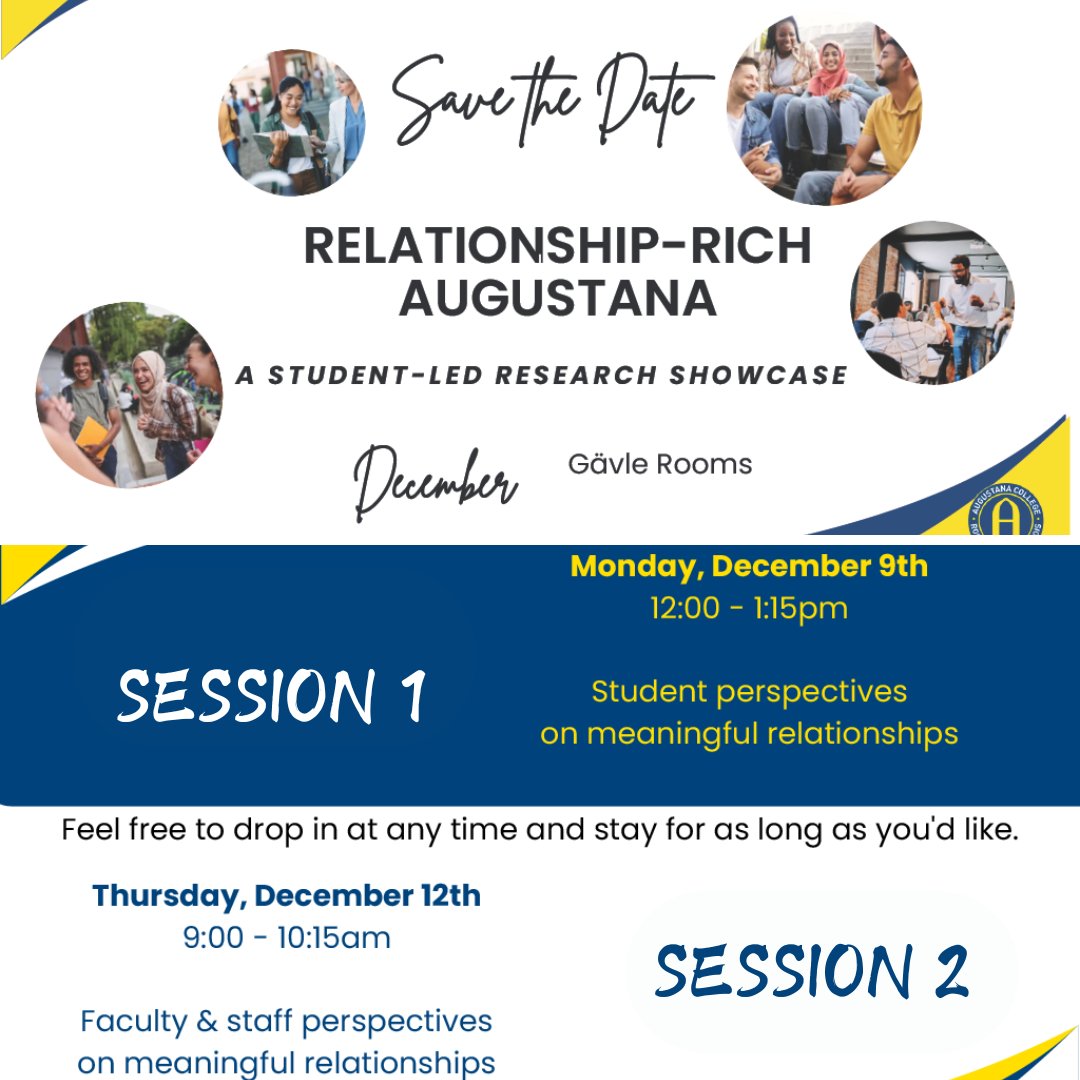 Students in Communication 220 will be sharing their research at a showcase in the Gavle Rooms. Their work is all about building stronger relationships across campus, and this event will highlight ways we can all feel more connected to each other here at Augustana.