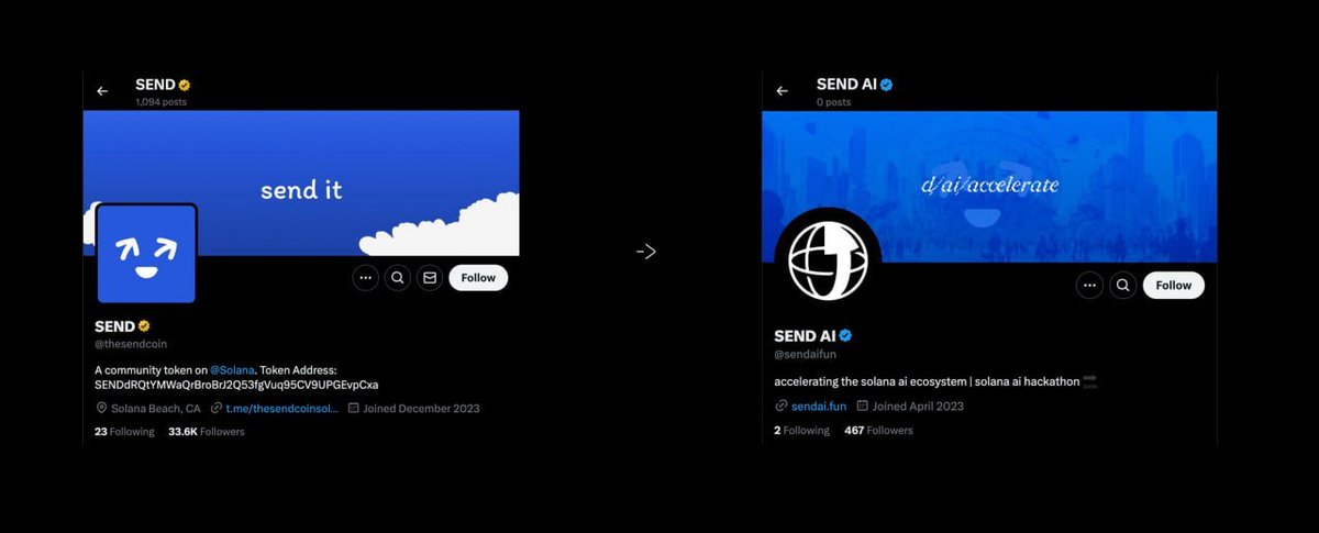 sadizmed's tweet photo. Solana’s official account mentioned $SEND in their “gift” post yesterday. Today, the @thesendcoin  team announced an AI agency.( @sendaifun ) They had already created the account, and today they retweeted it. 
In short, they plan to build a system that brings together all AI projects on Solana. Hello @toly ai hackathon soon 🔜

Additionally, Solana is hosting an AI hackathon soon. I believe the team will participate in it and make their announcement at the right time. This might be a slow-cook process, but I think it’s worth it.

SENDdRQtYMWaQrBroBrJ2Q53fgVuq95CV9UPGEvpCxa