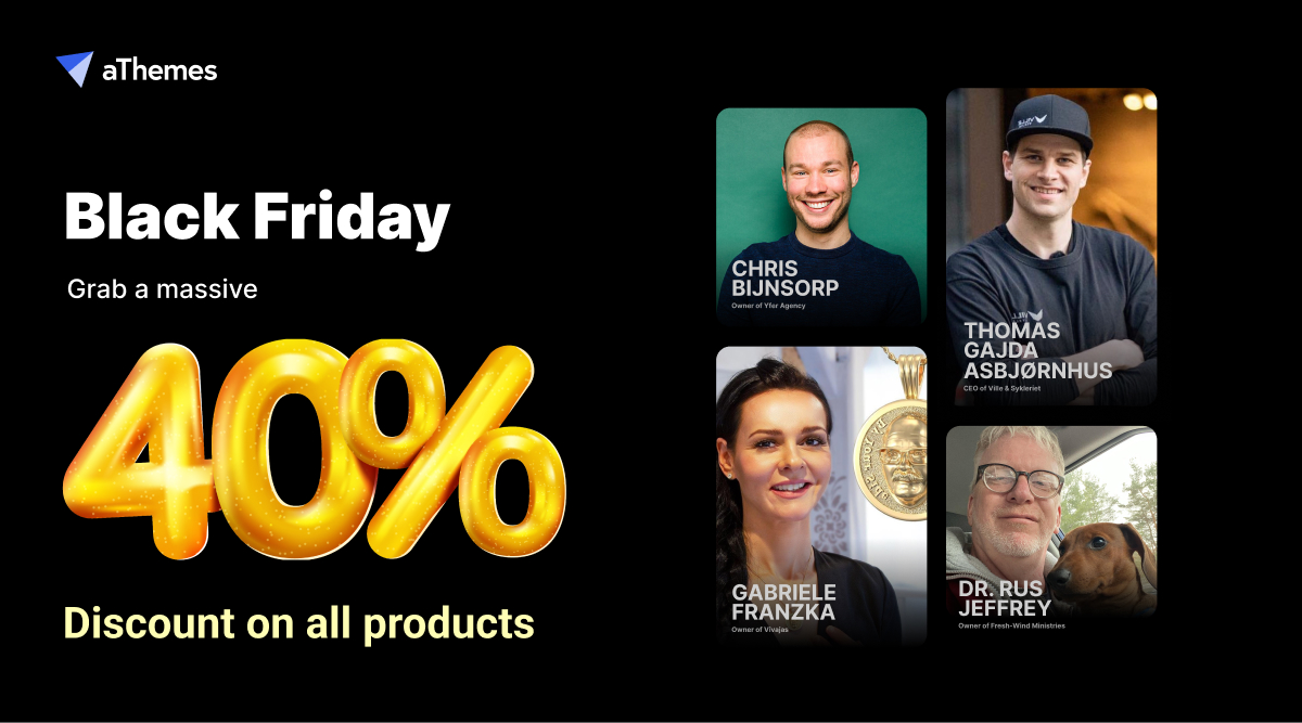 Last chance! 🚨 Save 40% on aThemes' WordPress tools until tomorrow midnight. Get pro versions of Merchant, Botiga, Sydney &amp; Elementor Addons - trusted by 130K+ creators. No code needed ✨

Shop now: athemes.com/black-friday