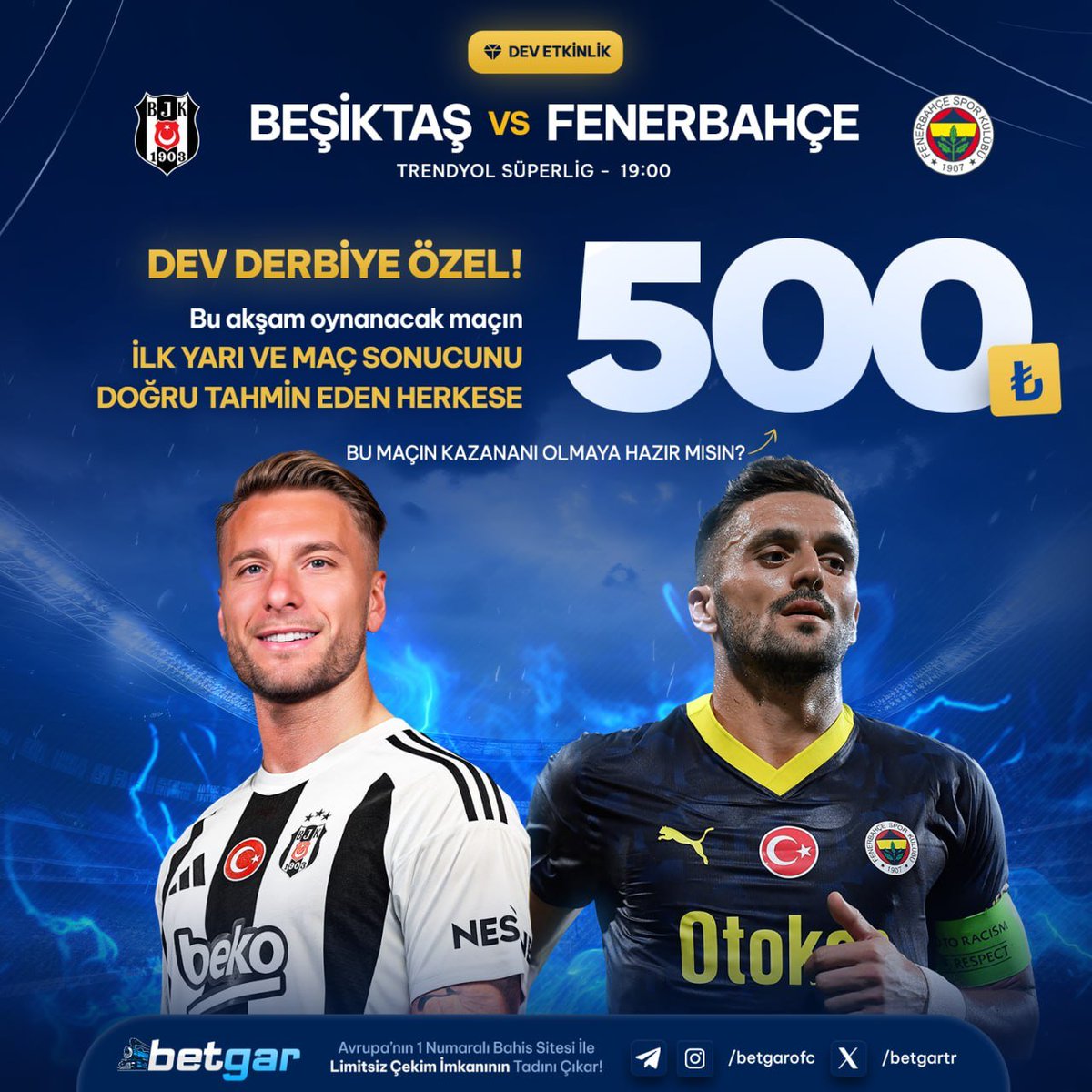 🏆 SÜPER LİG DERBİ ÖZEL ETKİNLİK!

Beşiktaş 🆚 Fenerbahçe

✅ Her İki Yarı Skorunu Tahmin Et! 
⚽️ 250₺ Etkinlik Bonusu Kazan!

✅ Sosyal Medya Hesaplarımızı Takip ET!
™️ Sosyal Hesaplarımız: heylink.me/betgarofc

📝 Verilen Formu Eksiksiz Doldur!

🆕 GENEL KOŞULLAR ve ŞARTLAR
