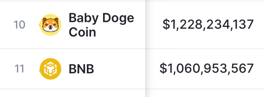 BabyDoge is traded more times on <a href="/binance/">Binance</a> than BNB and is now the top 10 most traded asset on Binance! 👀👀