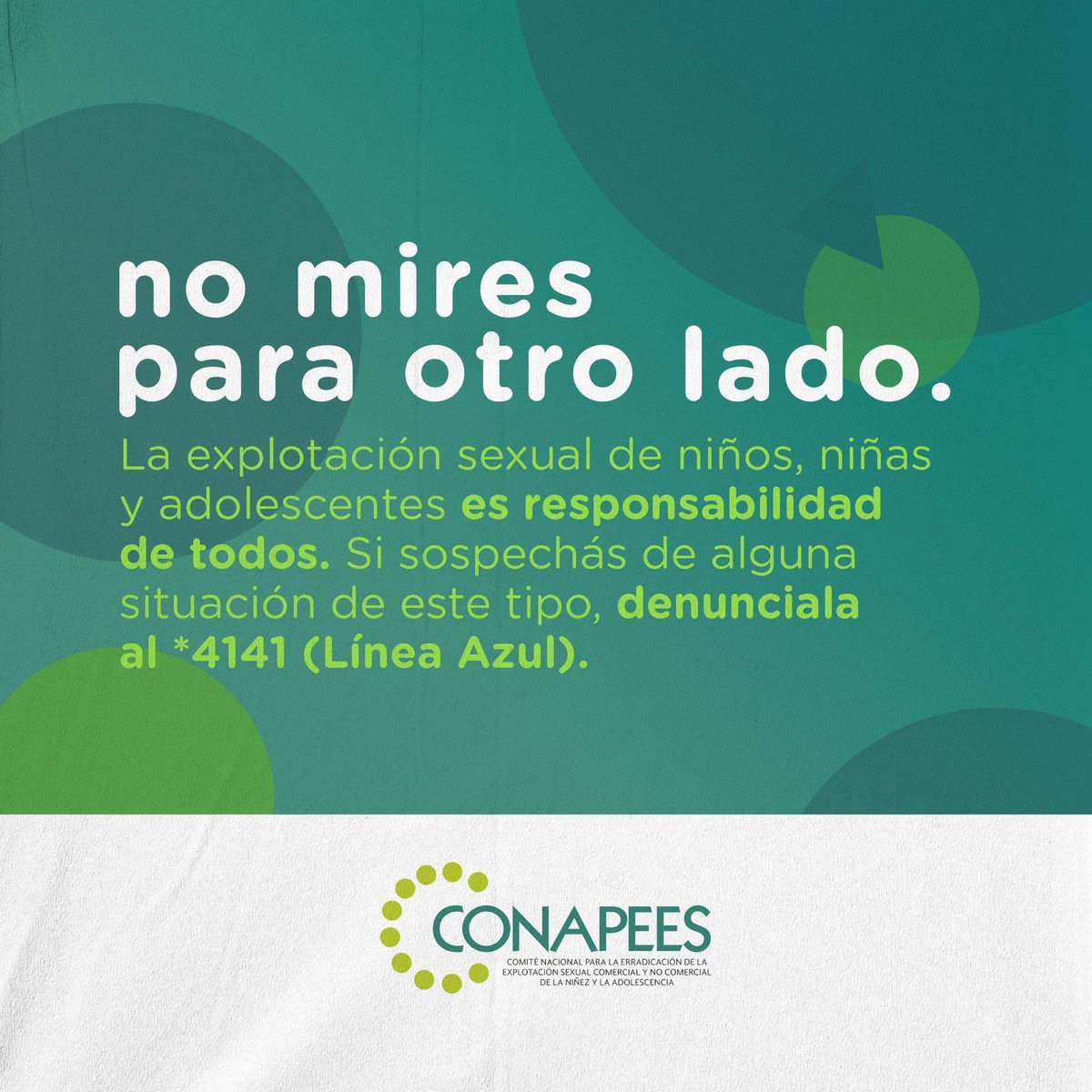 El Ministerio de Turismo  integrante del CONAPEES <a href="/inau_oficial/">INAU</a>, en el Día Nacional contra la Explotación Sexual de  Niños, Niñas y Adolescentes se adhiere
✋𝙉𝙤 𝙢𝙞𝙧𝙚𝙨 𝙥𝙖𝙧𝙖 𝙤𝙩𝙧𝙤 𝙡𝙖𝙙𝙤: si detectas una situación de este tipo, denúnciala al *4141 Línea Azul de INAU