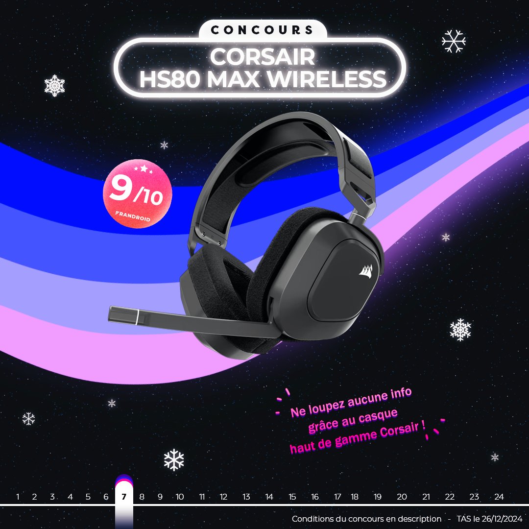 Frandroid's tweet image. #CONCOURS JOUR 7🎄

Gagnez un casque Corsair HS80 MAX WIRELESS !
Pour participer : 
📷Tweet #FrandroidOffreMoi + le HS80 MAX WIRELESS + @CORSAIRFRA 
📷RT + like
📷Follow @Frandroid + @CORSAIRFRA