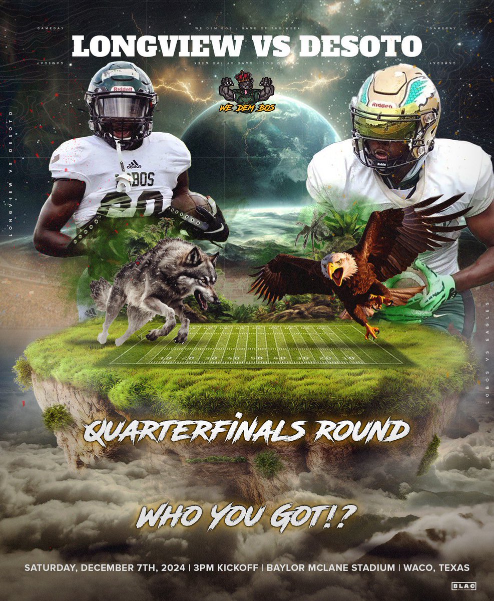 6A D2 QuarterFinals:

#14 Longview(11-2) vs #4 DeSoto(11-2)
(Via <a href="/MaxPreps/">MaxPreps</a> )

Who You Got⁉️🧐