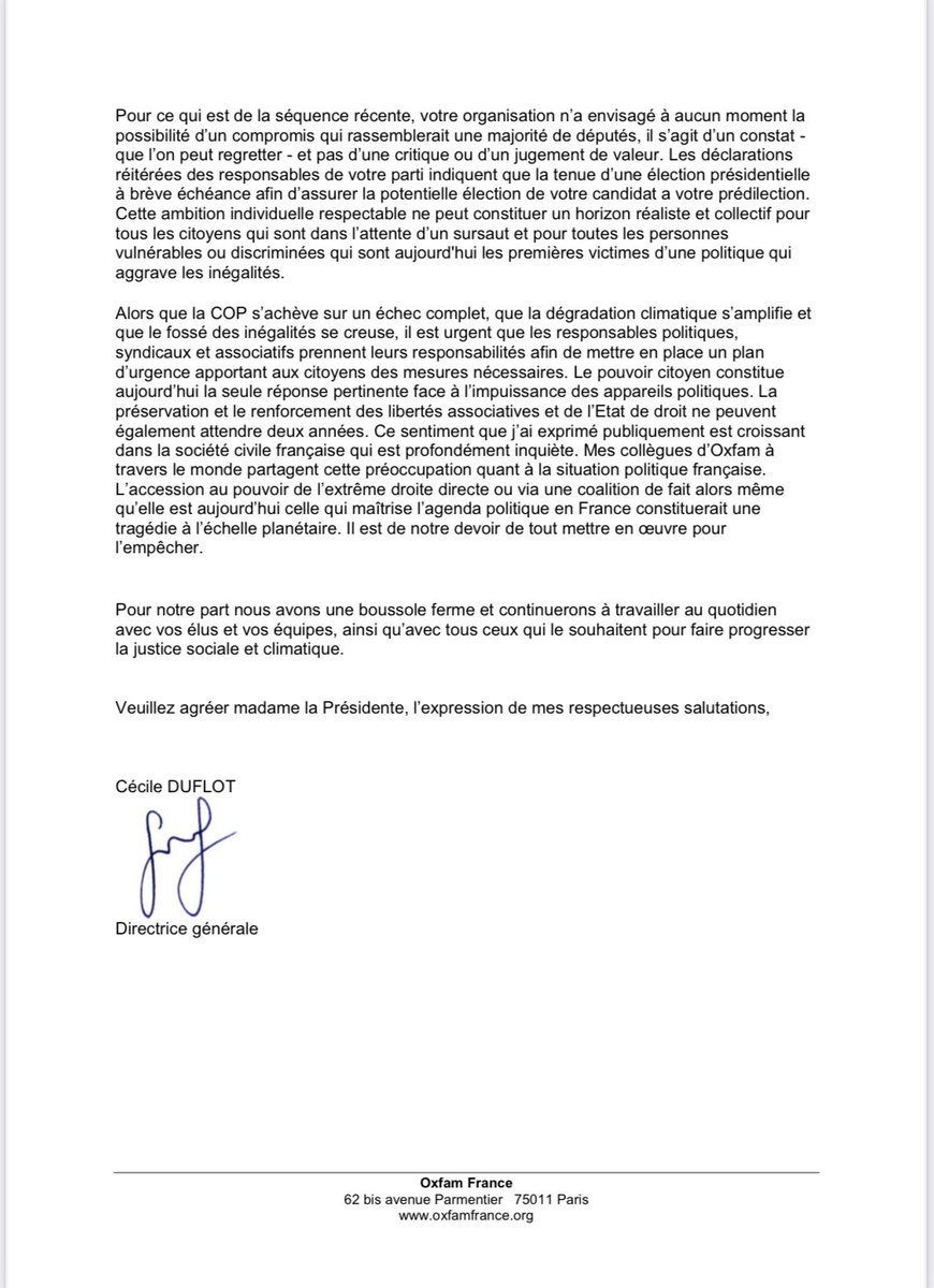 Cécile Duflot ❄️ (@cecileduflot) on Twitter photo Ma réponse au nom d’<a href="/oxfamfrance/">Oxfam France</a> au courrier publié sur les réseaux sociaux par <a href="/MathildePanot/">Mathilde Panot</a> Ma réponse au nom d’<a href="/oxfamfrance/">Oxfam France</a> au courrier publié sur les réseaux sociaux par <a href="/MathildePanot/">Mathilde Panot</a>
