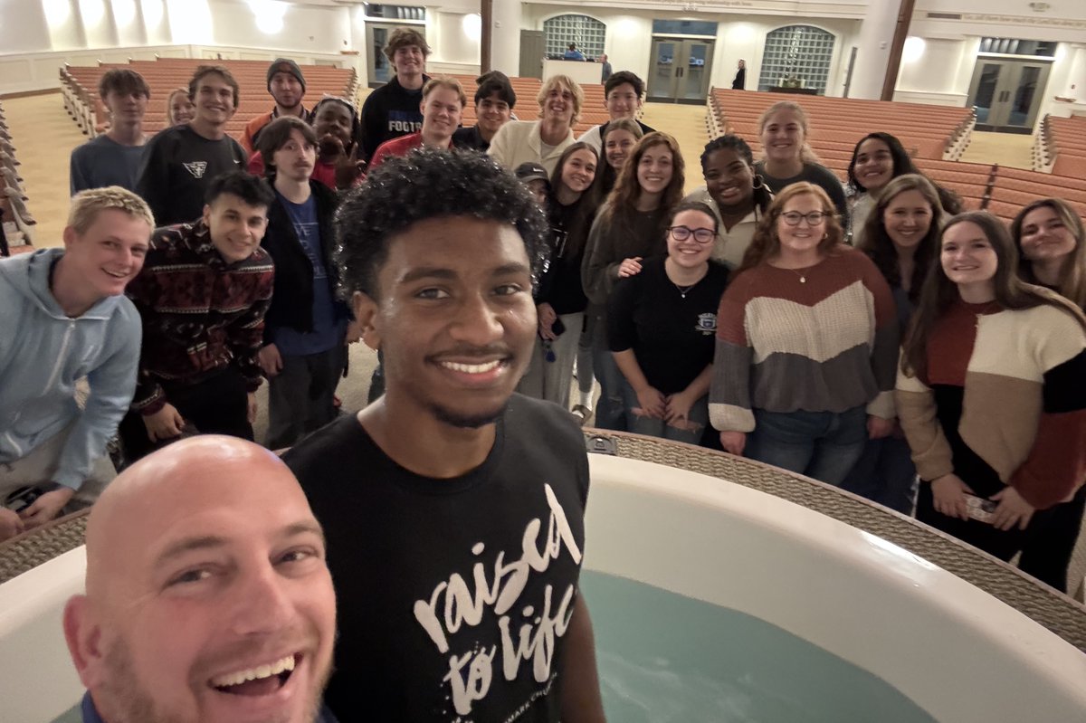 landmarkmgm's tweet photo. Landmark...welcome Nic Tingling to the family of God. Nic was baptized on Wednesday night surrounded by some of his LCM friends! Let's celebrate with Nic!! #RaisedToLife #LandmarkChurch #LCM4Christ https://t.co/0y7f0YesPe