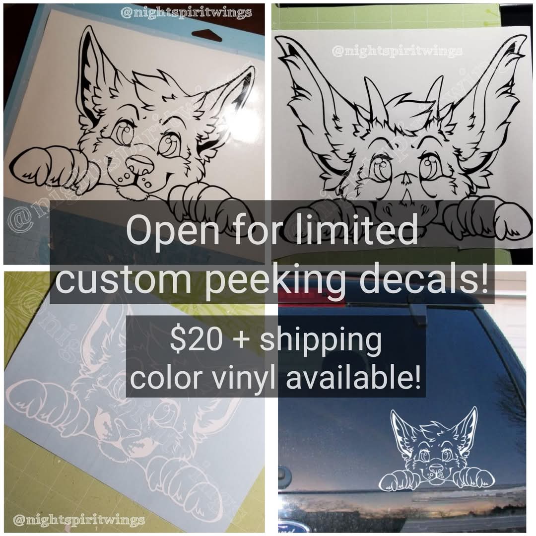 Nightspiritwing's tweet photo. Custom Vinyl peeking decals! 
$20 plus shipping, you pick the color vinyl :) message me to snag one! https://t.co/WpgR9c3Tej