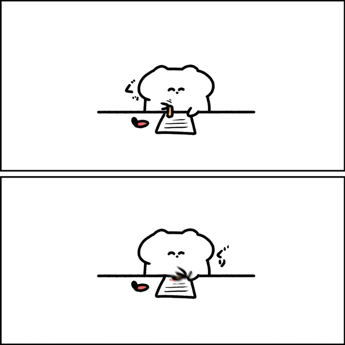 ハンコで力入れすぎて ぐりってなるウサギ 