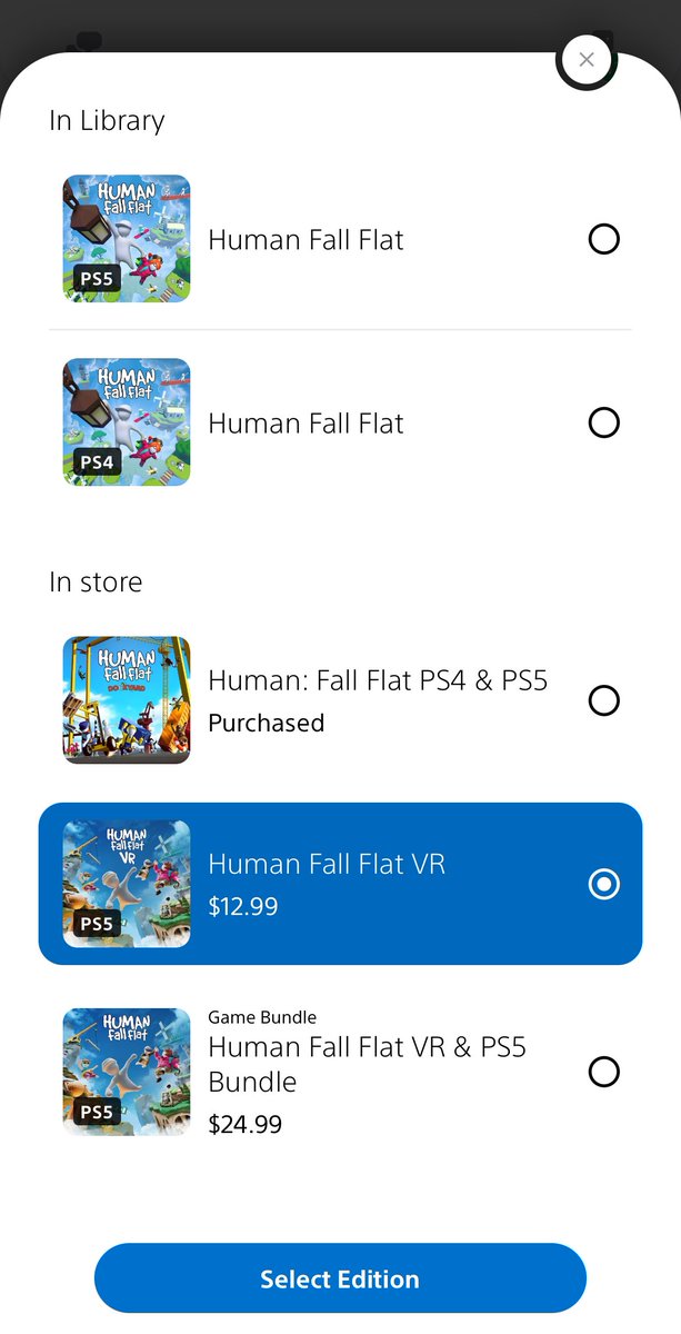 ChrisHarte7's tweet photo. I was so confused when searching for Human Fall Flat VR on the PSN store, but it turns out all you need to do is select the VR version after clicking on the main game!… #PSVR2 #HumanFallFlatVR https://t.co/Qncxm5asnJ