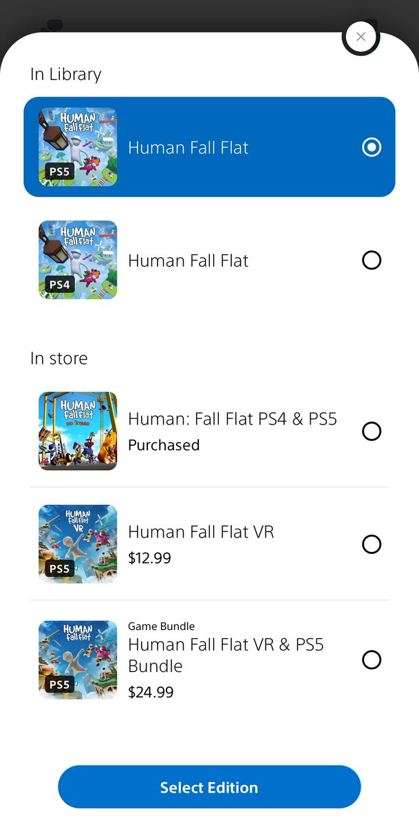 ChrisHarte7's tweet photo. I was so confused when searching for Human Fall Flat VR on the PSN store, but it turns out all you need to do is select the VR version after clicking on the main game!… #PSVR2 #HumanFallFlatVR https://t.co/Qncxm5asnJ