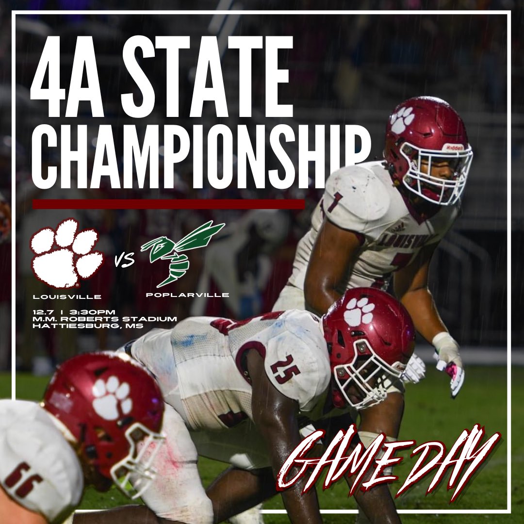Louisville HS Football (@lhswildcats_fb) on Twitter photo ๐ 4A State Championship ๐
๐พโ๏ธ ๐๐ฅโ๐ค ๐พ๐๐๐ ๐ป๐๐ช โ๏ธ๐พ
๐: Poplarville High School
๐๏ธ: M. M. Robertโs Stadium
โฐ: 3:30pm
๐: Black & White
๐ค๏ธ: 58* at Kickoff
๐๏ธ: GoFan (gofan.co/event/2343297?โฆ)
๐ง: Home Fans enter Gate 3
#OneTeamOneGoal | #3peatfor13 ๐ ๐ 4A State Championship ๐
๐พโ๏ธ ๐๐ฅโ๐ค ๐พ๐๐๐ ๐ป๐๐ช โ๏ธ๐พ
๐: Poplarville High School
๐๏ธ: M. M. Robertโs Stadium
โฐ: 3:30pm
๐: Black & White
๐ค๏ธ: 58* at Kickoff
๐๏ธ: GoFan (gofan.co/event/2343297?โฆ)
๐ง: Home Fans enter Gate 3
#OneTeamOneGoal | #3peatfor13 ๐