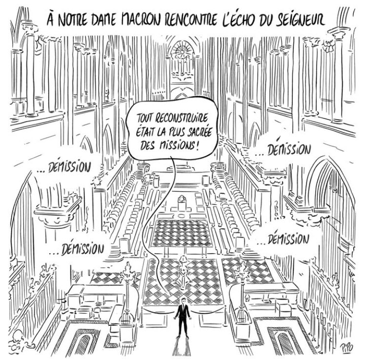 .@PakitoSnaz  tape dans le mille avec ce dessin !

Il est juste excellemment synthétique 👌 

Parfait dessin de presse 

#NotreDame #MacronDemission