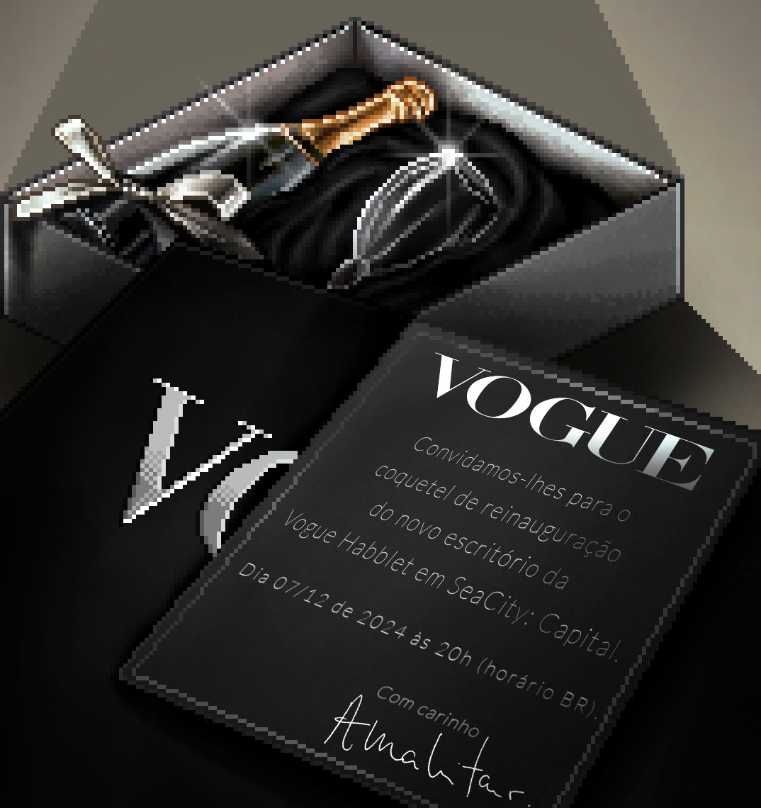 pontoariane's tweet photo. CHEGOU! O convite de milhões já está aqui na minha mesa, passando pra avisar que hoje as 20h tem a reinauguração do escritório novo da @VogueHabblet.🖤 https://t.co/DaDSFhytzG