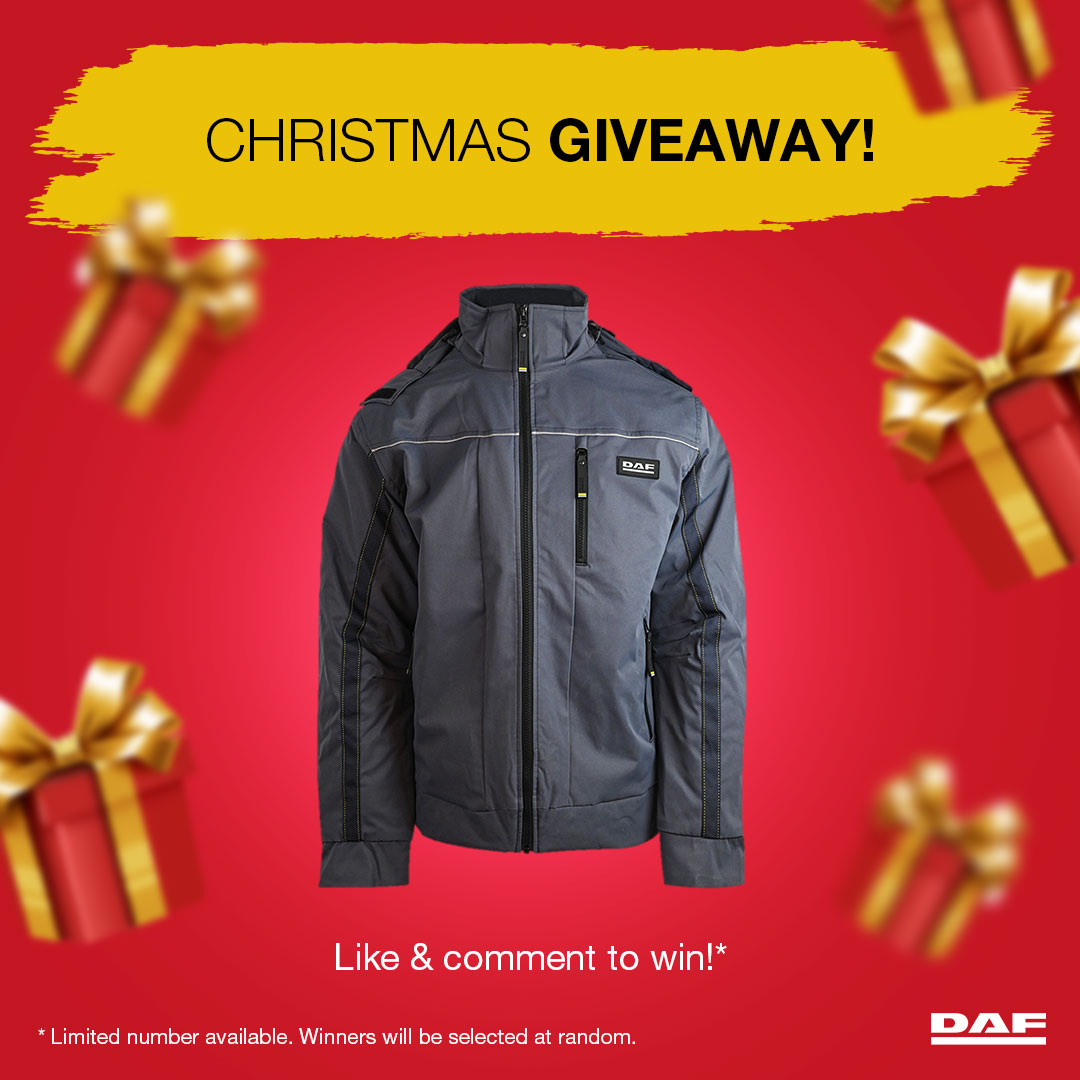 Get a 3-layer DAF Drivers Jacket under your tree with our Christmas Giveaway. 🎁

To enter, like and comment with an answer to the following question: what is your top winter warming tip? 💡

#DAFTrucks #Christmas #Prize